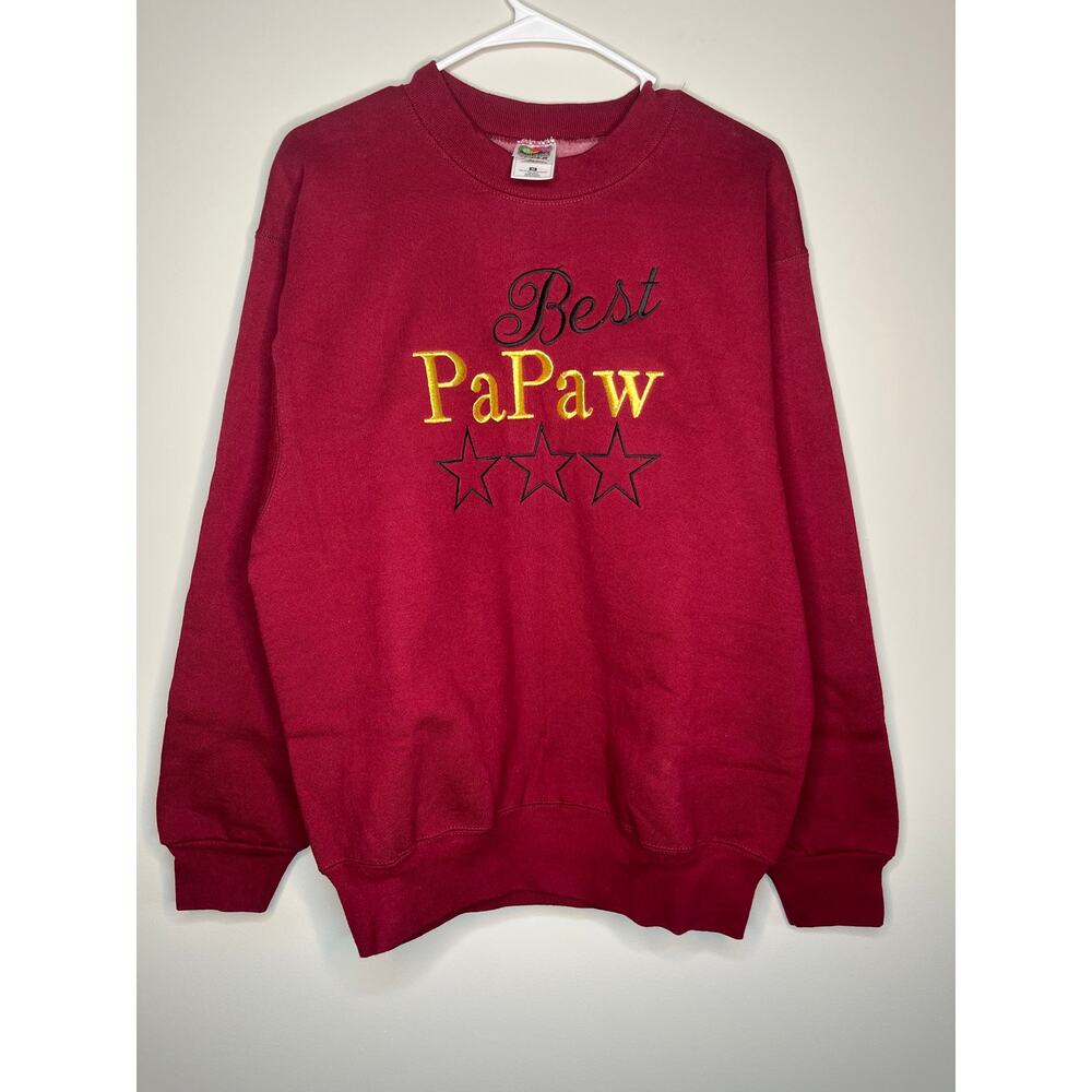 1990s Fruit of the Loom Maroon Red Gold Best PaPaw Grandpa Novelty Sweatshirt M